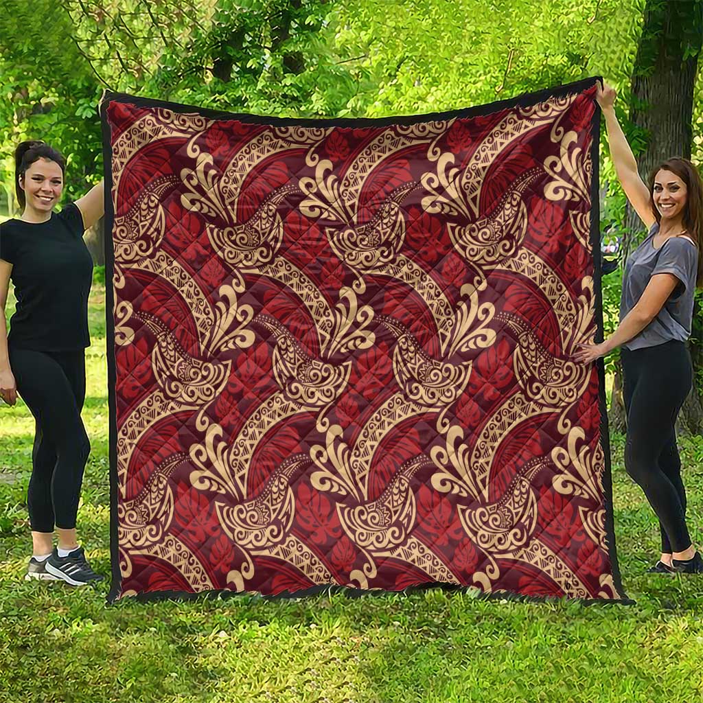 Luxury Red Monstera Quilt Polynesian Tribal Pattern - Polynesian Pride