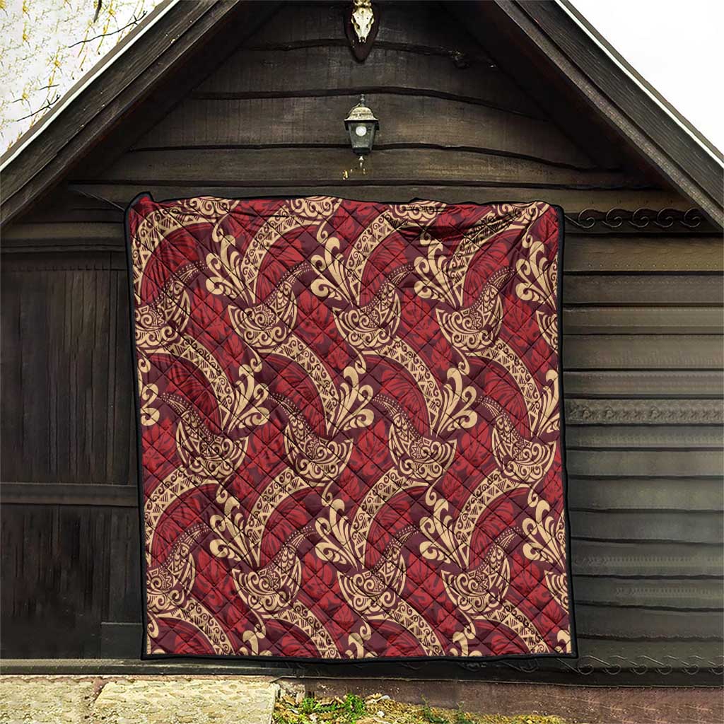 Luxury Red Monstera Quilt Polynesian Tribal Pattern - Polynesian Pride