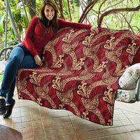 Luxury Red Monstera Quilt Polynesian Tribal Pattern - Polynesian Pride