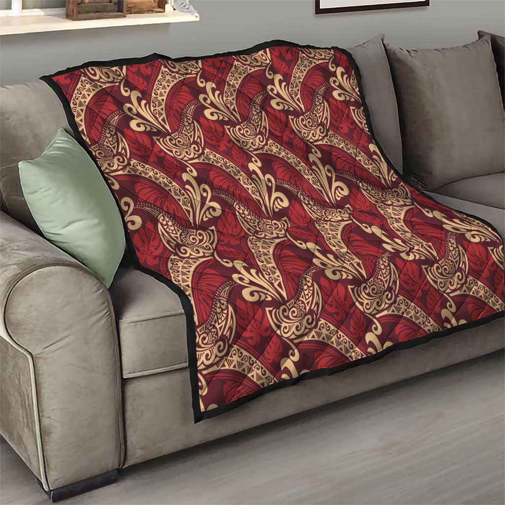 Luxury Red Monstera Quilt Polynesian Tribal Pattern - Polynesian Pride