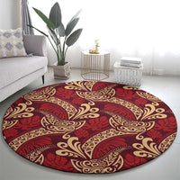 Luxury Red Monstera Round Carpet Polynesian Tribal Pattern - Polynesian Pride