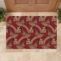 Luxury Red Monstera Rubber Doormat Polynesian Tribal Pattern - Polynesian Pride