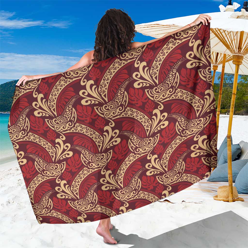 Luxury Red Monstera Sarong Polynesian Tribal Pattern LT01 One Size 44 x 66 inches Red - Polynesian Pride
