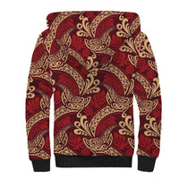 Luxury Red Monstera Sherpa Hoodie Polynesian Tribal Pattern - Polynesian Pride