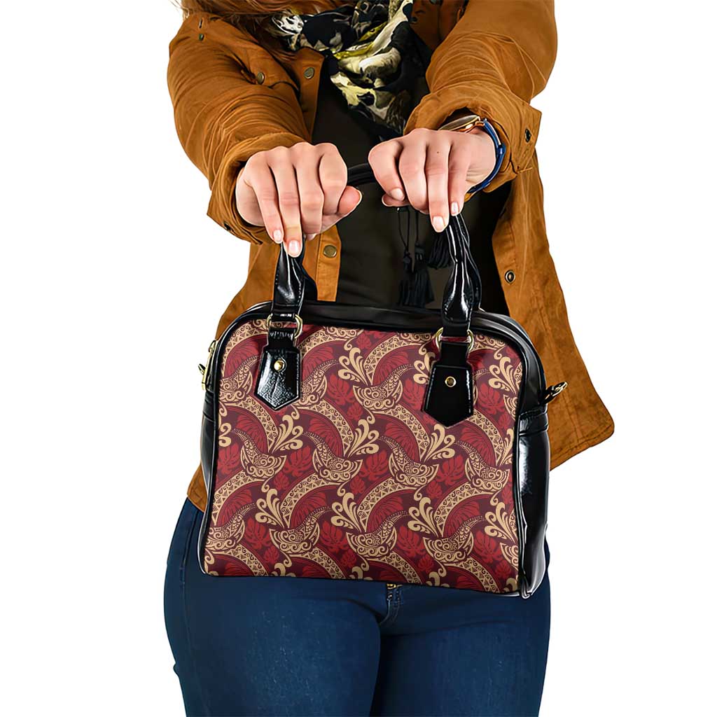 Luxury Red Monstera Shoulder Handbag Polynesian Tribal Pattern LT01 One Size Red - Polynesian Pride