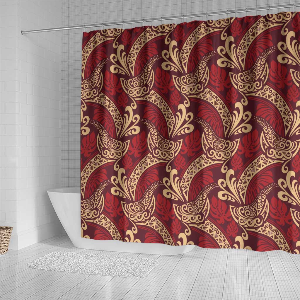 Luxury Red Monstera Shower Curtain Polynesian Tribal Pattern - Polynesian Pride