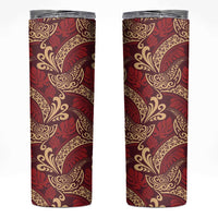 Luxury Red Monstera Skinny Tumbler Polynesian Tribal Pattern - Polynesian Pride
