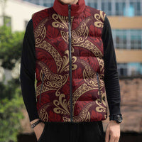 Luxury Red Monstera Sleeveless Puffer Jacket Polynesian Tribal Pattern - Polynesian Pride