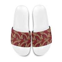 Luxury Red Monstera Slide Sandals Polynesian Tribal Pattern - Polynesian Pride