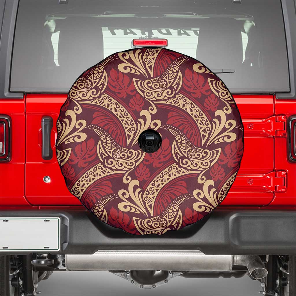 Luxury Red Monstera Spare Tire Cover Polynesian Tribal Pattern - Polynesian Pride