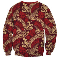 Luxury Red Monstera Sweatshirt Polynesian Tribal Pattern - Polynesian Pride