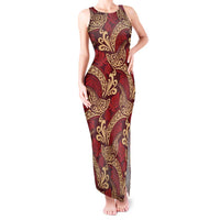 Luxury Red Monstera Tank Maxi Dress Polynesian Tribal Pattern - Polynesian Pride