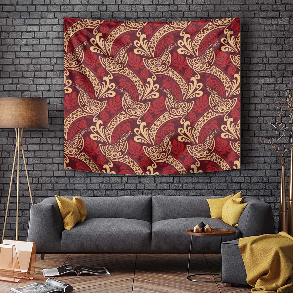 Luxury Red Monstera Tapestry Polynesian Tribal Pattern LT01 Red - Polynesian Pride