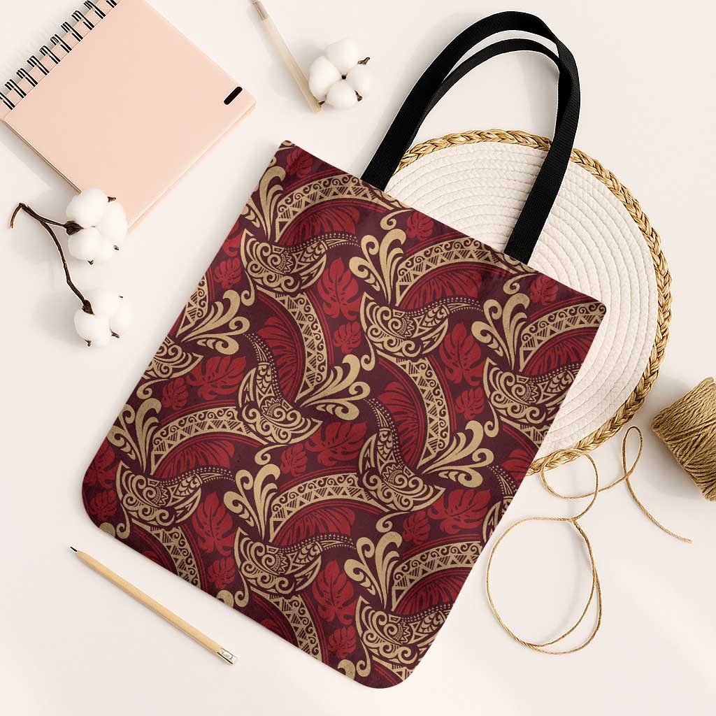 Luxury Red Monstera Tote Bag Polynesian Tribal Pattern LT01 Black Strap One Size Red - Polynesian Pride