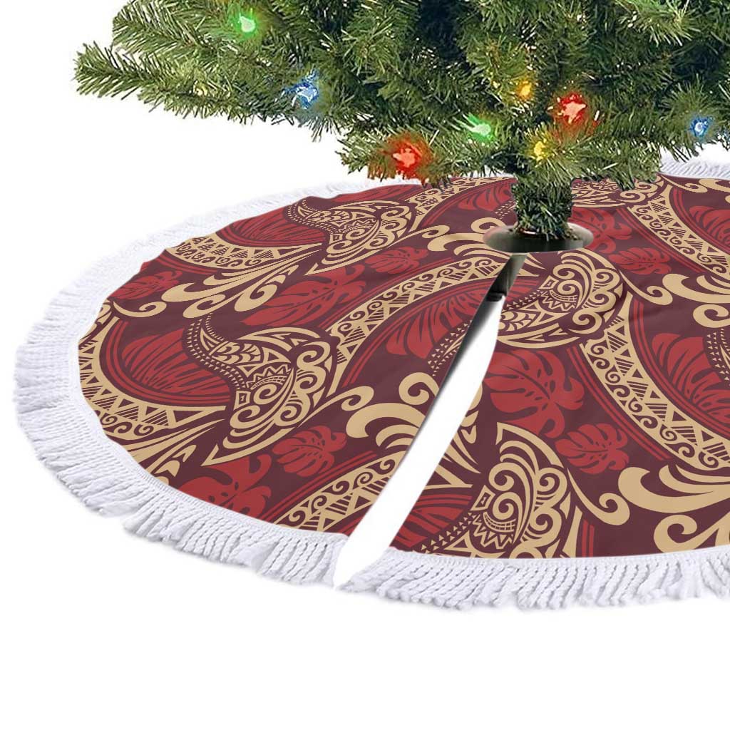 Luxury Red Monstera Tree Skirt Polynesian Tribal Pattern - Polynesian Pride