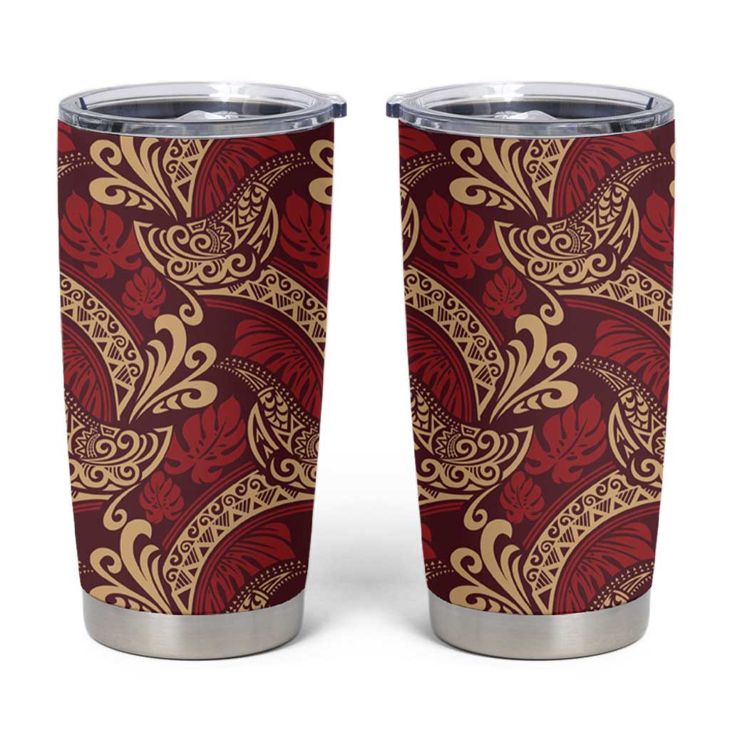 Luxury Red Monstera Tumbler Cup Polynesian Tribal Pattern - Polynesian Pride