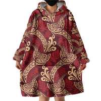 Luxury Red Monstera Wearable Blanket Hoodie Polynesian Tribal Pattern - Polynesian Pride