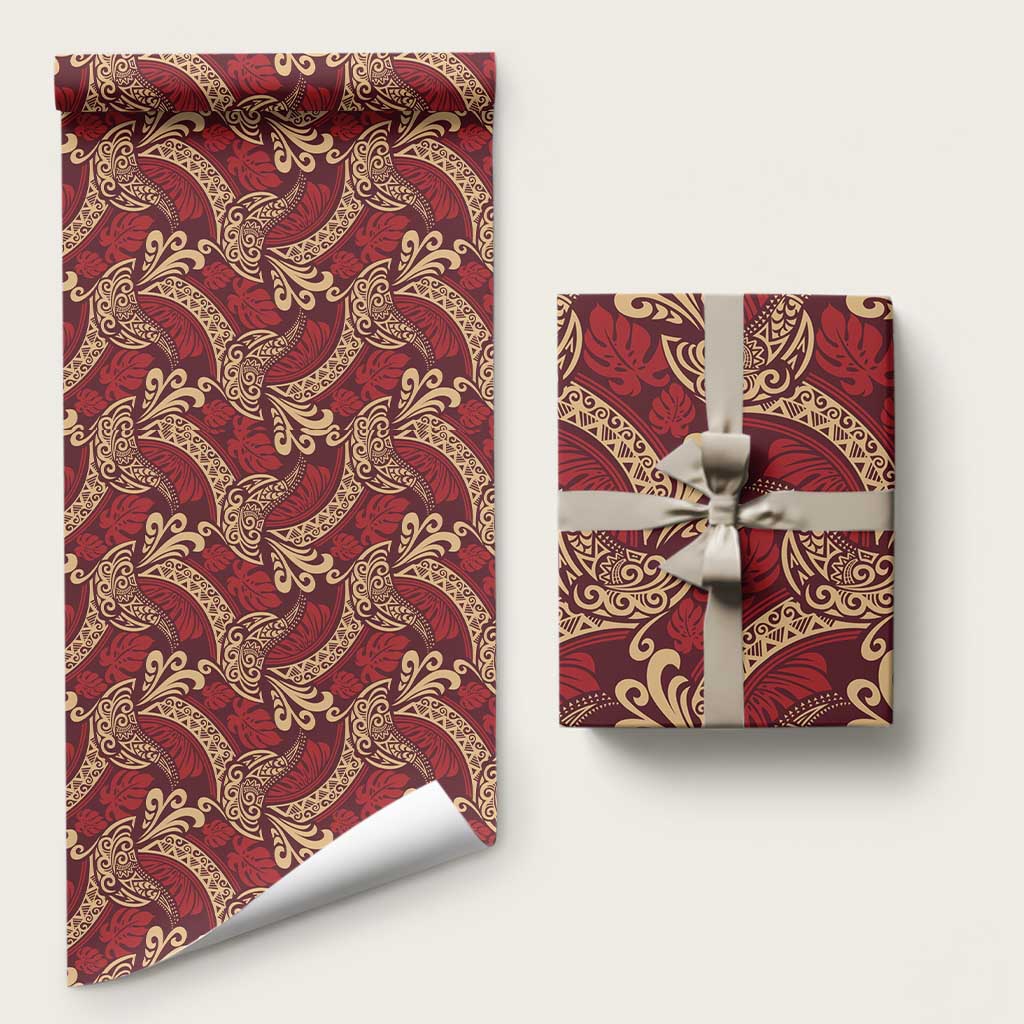 Luxury Red Monstera Wrapping Paper Polynesian Tribal Pattern LT01 58" × 23" Red - Polynesian Pride