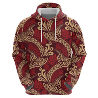Luxury Red Monstera Zip Hoodie Polynesian Tribal Pattern - Polynesian Pride