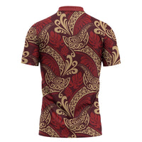 Luxury Red Monstera Zipper Polo Shirt Polynesian Tribal Pattern - Polynesian Pride