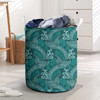 Teal Monstera Laundry Basket Polynesian Tribal Pattern - Polynesian Pride