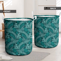 Teal Monstera Laundry Basket Polynesian Tribal Pattern - Polynesian Pride