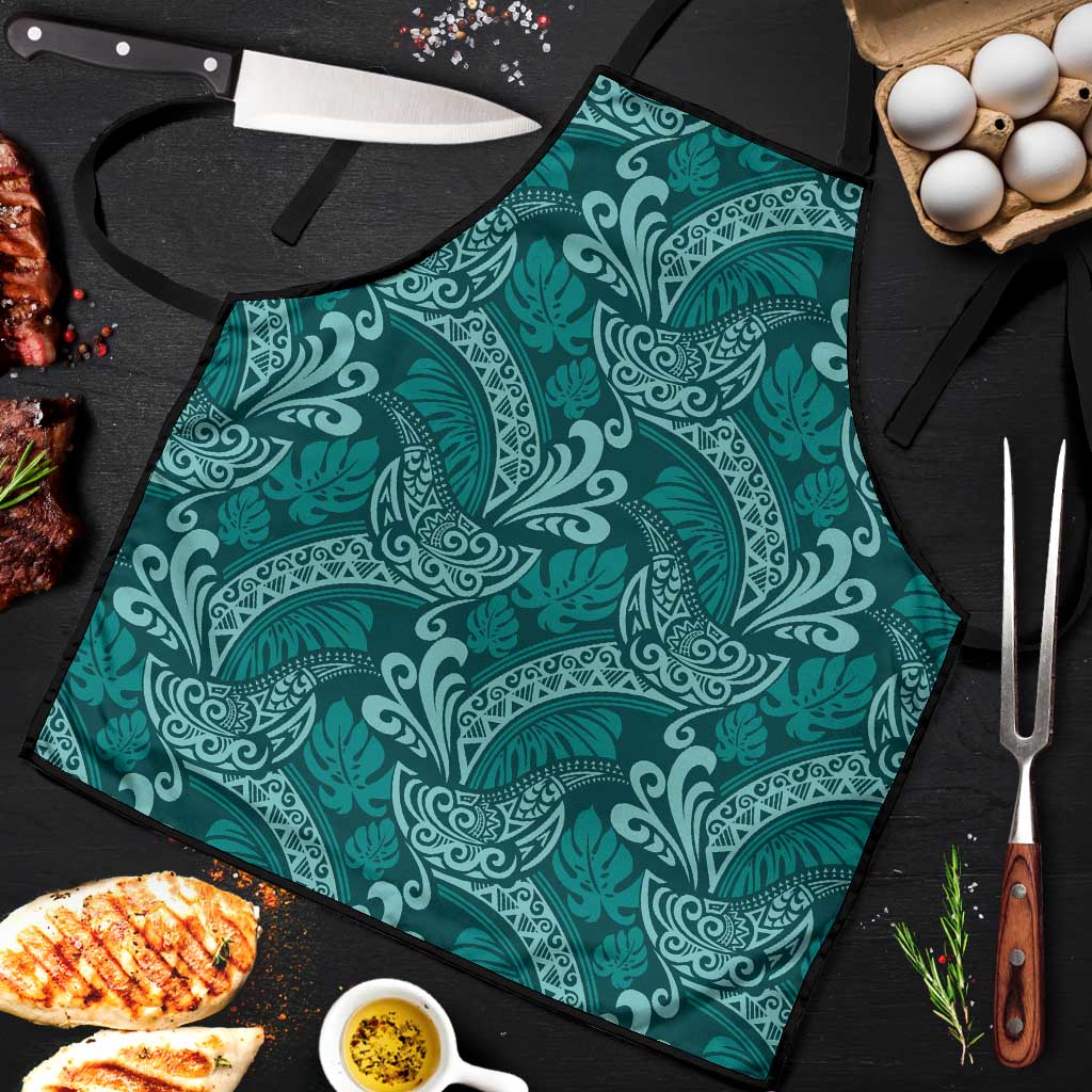 Teal Monstera Apron Polynesian Tribal Pattern - Polynesian Pride