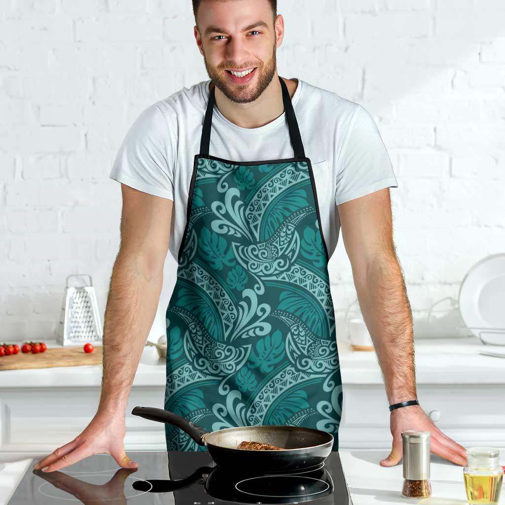 Teal Monstera Apron Polynesian Tribal Pattern - Polynesian Pride