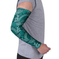 Teal Monstera Arm Sleeves Polynesian Tribal Pattern - Polynesian Pride