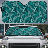 Teal Monstera Auto Sun Shade Polynesian Tribal Pattern - Polynesian Pride