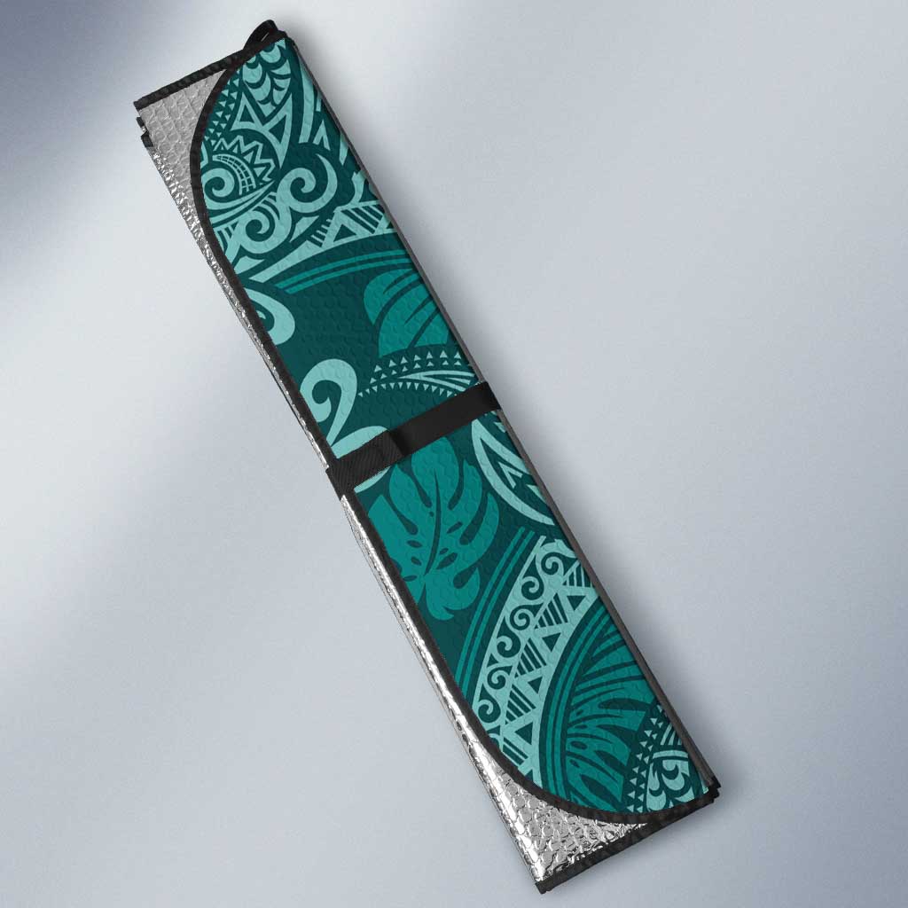 Teal Monstera Auto Sun Shade Polynesian Tribal Pattern - Polynesian Pride