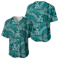 Teal Monstera Baseball Jersey Polynesian Tribal Pattern - Polynesian Pride
