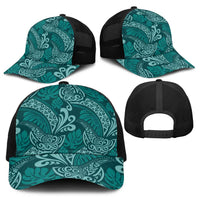 Teal Monstera Baseball Net Cap Polynesian Tribal Pattern - Polynesian Pride