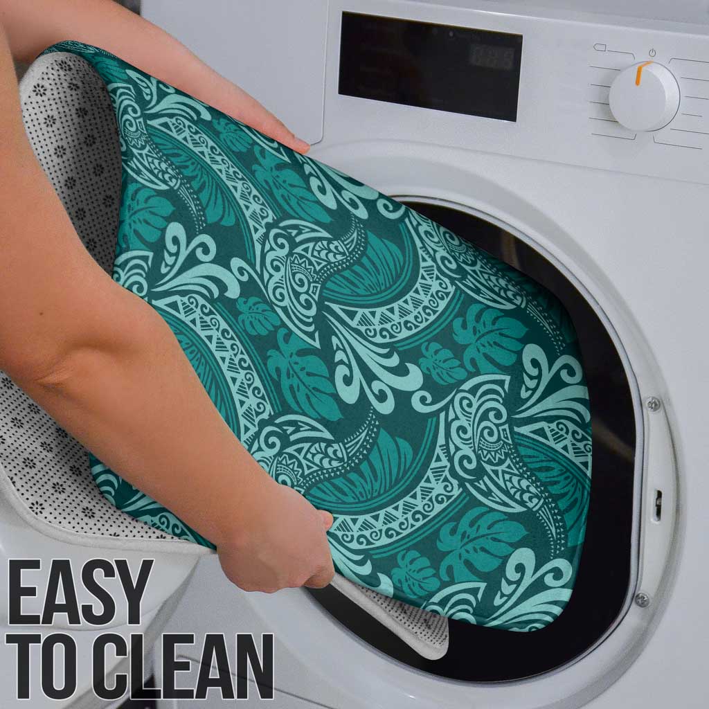 Teal Monstera Bathroom Set Polynesian Tribal Pattern - Polynesian Pride