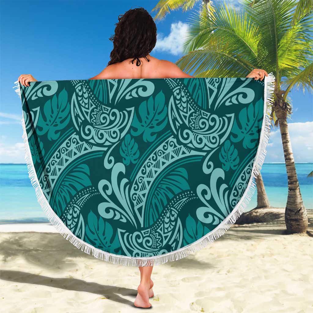 Teal Monstera Beach Blanket Polynesian Tribal Pattern - Polynesian Pride