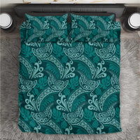 Teal Monstera Bedding Set Polynesian Tribal Pattern - Polynesian Pride