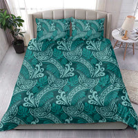 Teal Monstera Bedding Set Polynesian Tribal Pattern - Polynesian Pride