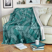 Teal Monstera Blanket Polynesian Tribal Pattern - Polynesian Pride