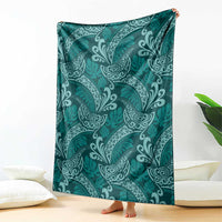 Teal Monstera Blanket Polynesian Tribal Pattern - Polynesian Pride