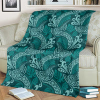Teal Monstera Blanket Polynesian Tribal Pattern - Polynesian Pride