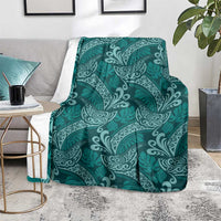 Teal Monstera Blanket Polynesian Tribal Pattern - Polynesian Pride