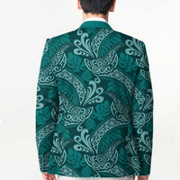 Teal Monstera Blazer Polynesian Tribal Pattern - Polynesian Pride