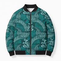 Teal Monstera Bomber Puffer Jacket Polynesian Tribal Pattern - Polynesian Pride