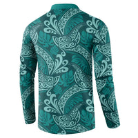 Teal Monstera Button Sweatshirt Polynesian Tribal Pattern - Polynesian Pride