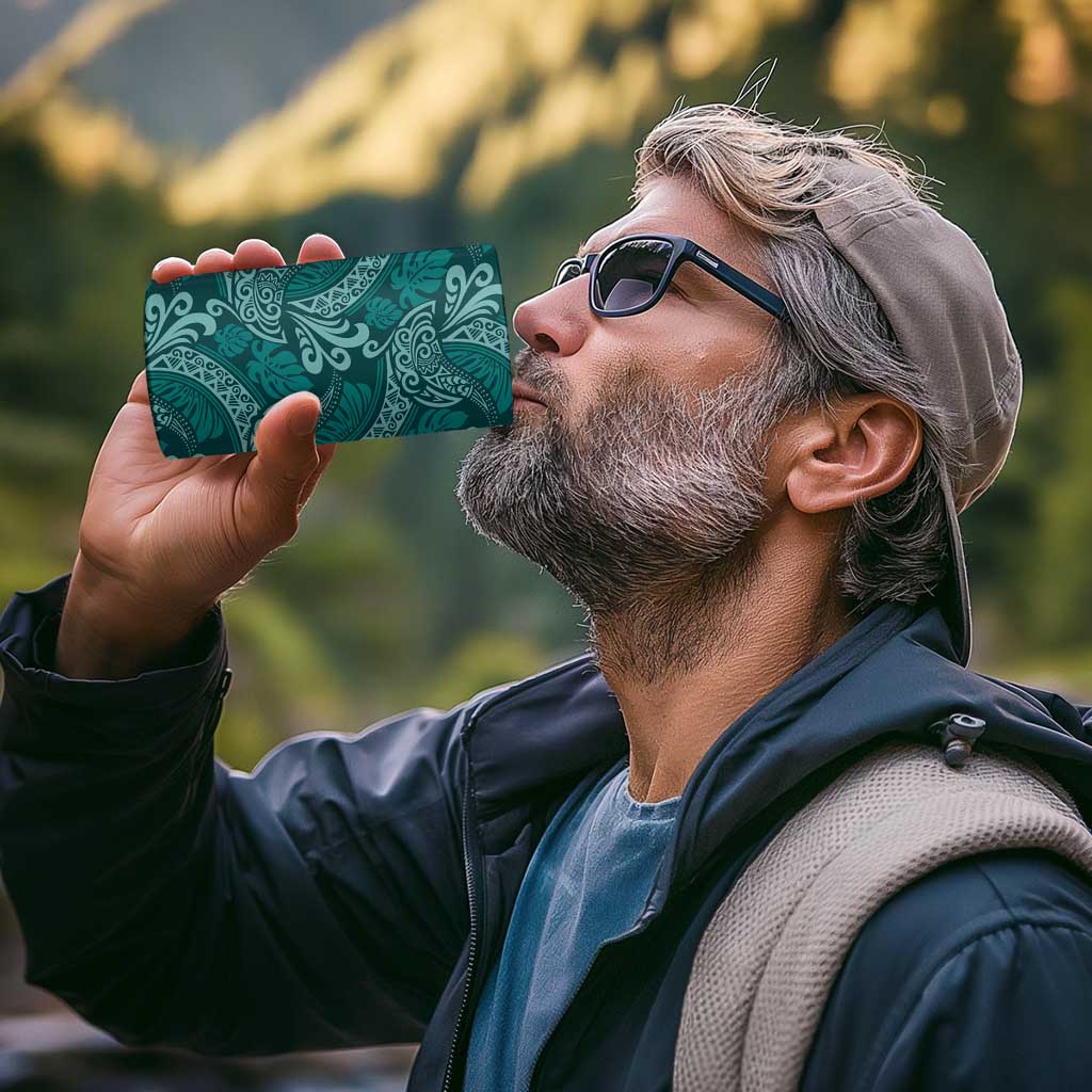 Teal Monstera 4 in 1 Can Cooler Tumbler Polynesian Tribal Pattern - Polynesian Pride