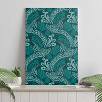 Teal Monstera Canvas Wall Art Polynesian Tribal Pattern - Polynesian Pride