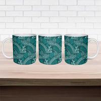 Teal Monstera Ceramic Mug Polynesian Tribal Pattern - Polynesian Pride