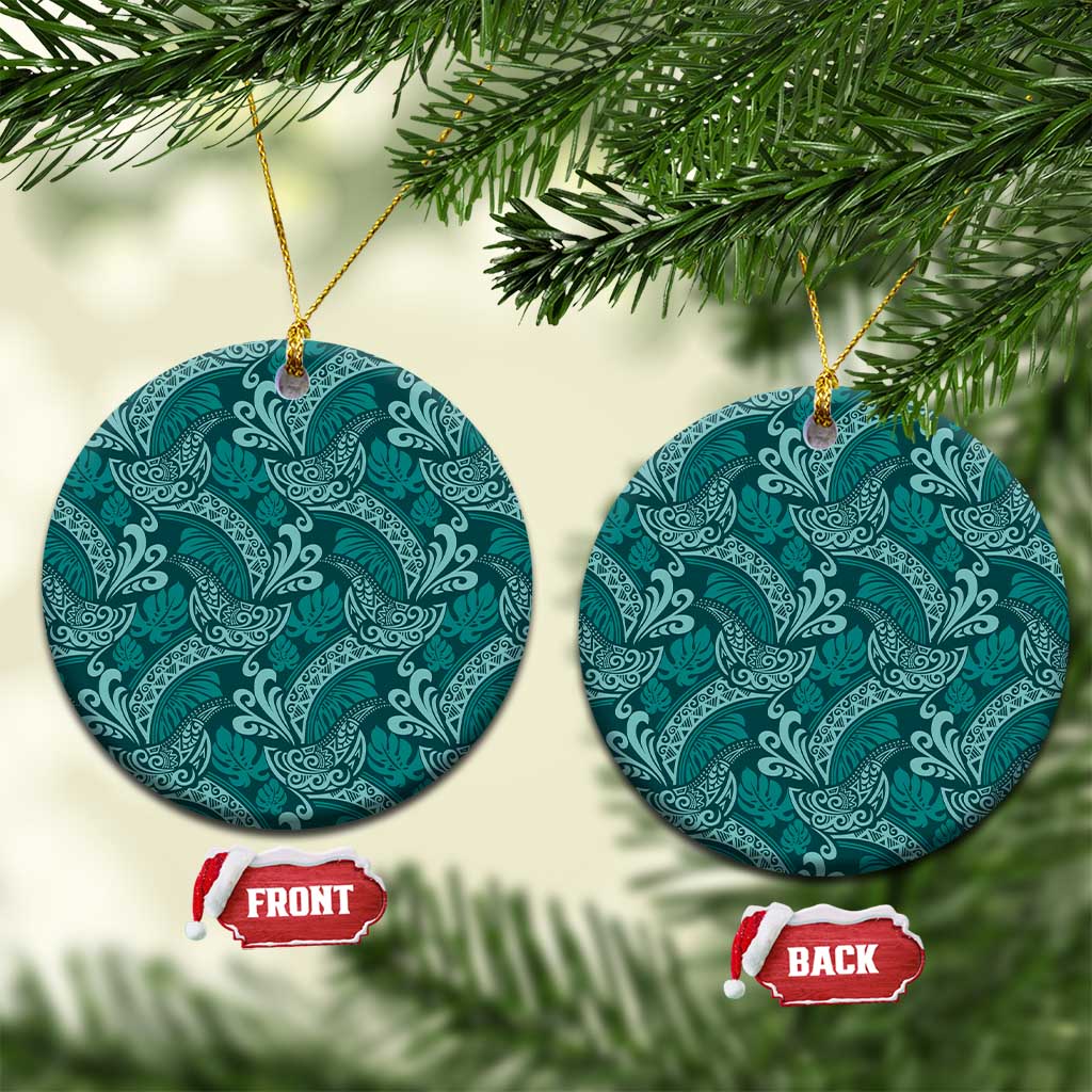 Teal Monstera Ceramic Ornament Polynesian Tribal Pattern - Polynesian Pride