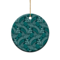 Teal Monstera Ceramic Ornament Polynesian Tribal Pattern - Polynesian Pride