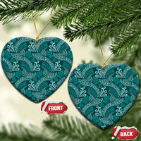 Teal Monstera Ceramic Ornament Polynesian Tribal Pattern - Polynesian Pride